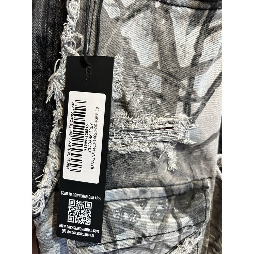 ROCKSTAR ORIGINAL Men's Dark Grey Slim Fit Cargo Jean 30 New With Tags - Picture 3 of 5